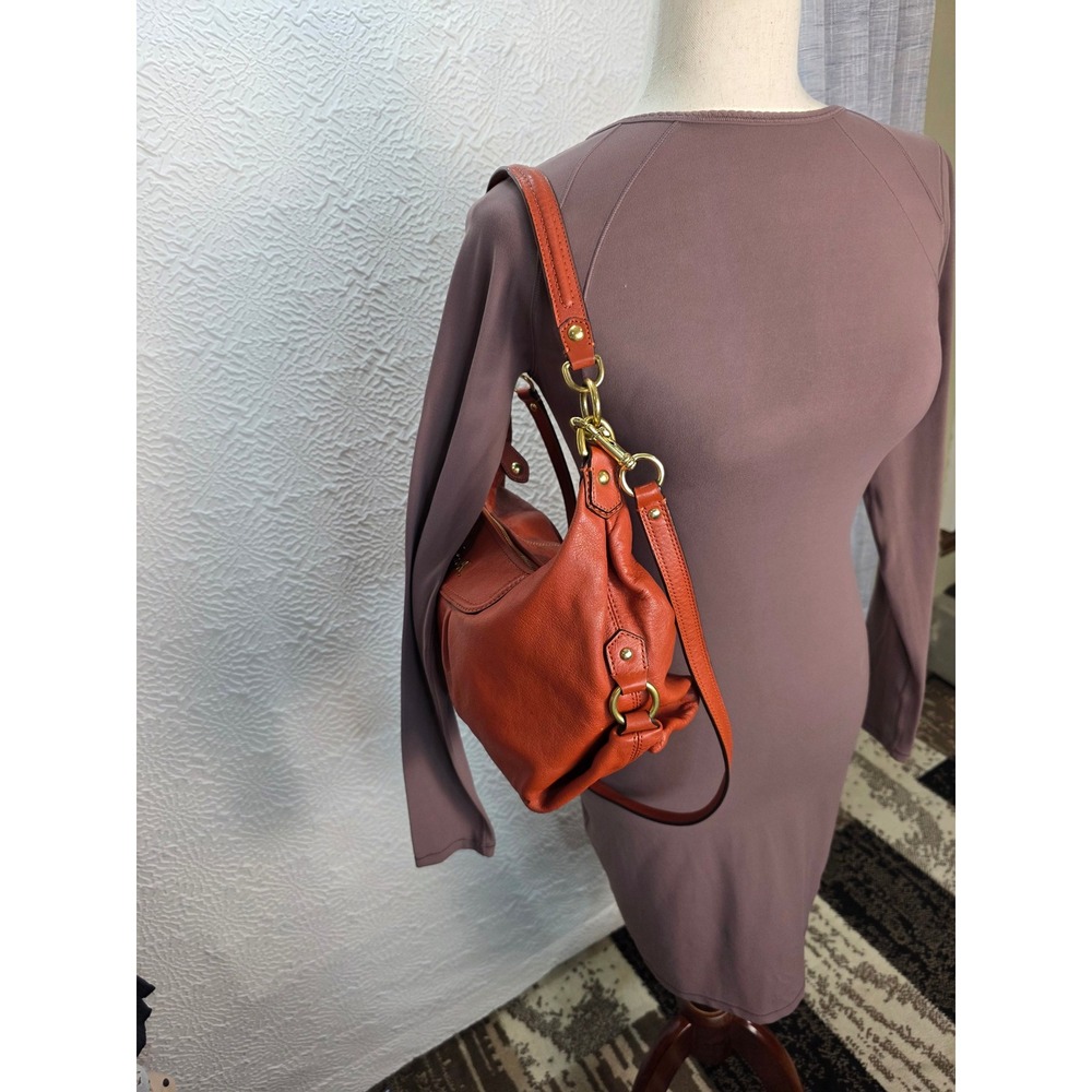 Coach Ashley Hobo Bag Women Medium Burnt Orange Good Leather Pleated F19761 - Picture 12 of 13